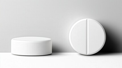 Round and Oval White Tablets on Minimalist Background