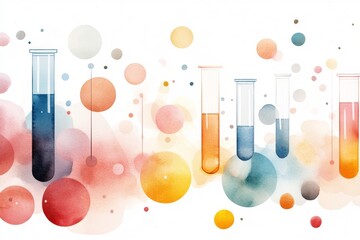A delicate watercolor illustration of different chemical elements interacting in a colorful reaction
