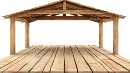 minimalistic wooden structure with high ceiling and open space, perfect for various uses, isolated on transparent background