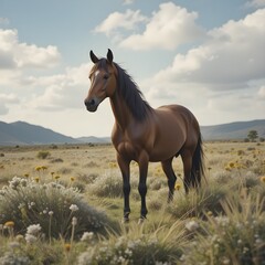 Obraz premium horse and beautiful background with its rider