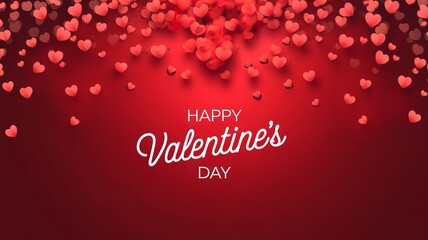 A red background with many hearts and the words Happy Valentine's Day. The background is red and the hearts are scattered all over it