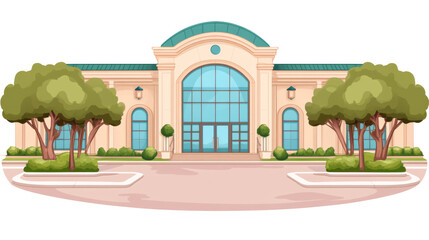 modern building with large glass windows and landscaped trees, isolated on transparent background