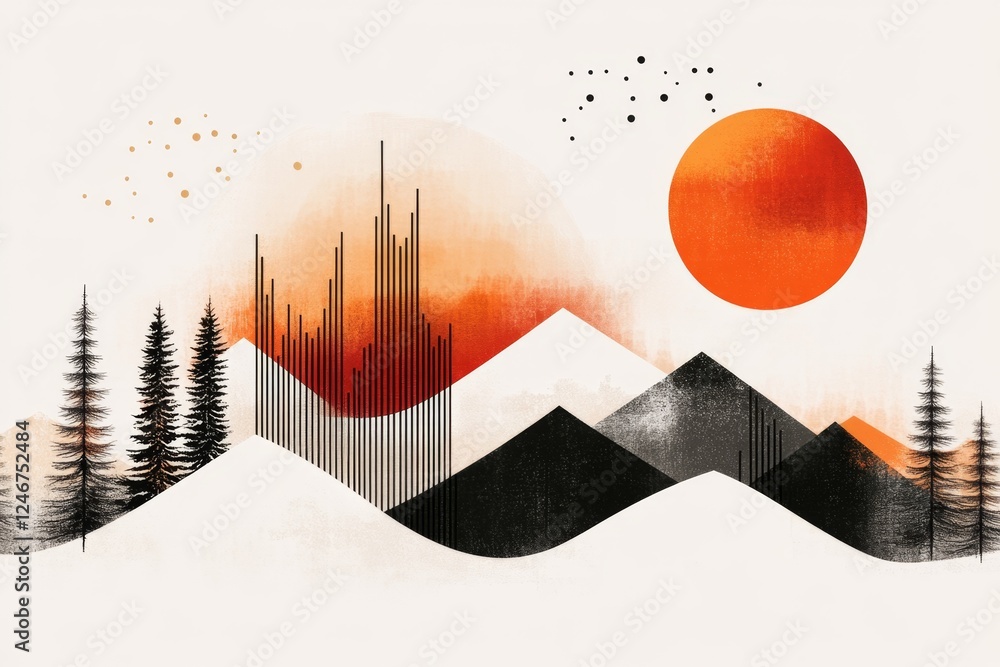 Aufkleber a flat, modern design of a mountain range with simple geometric shapes