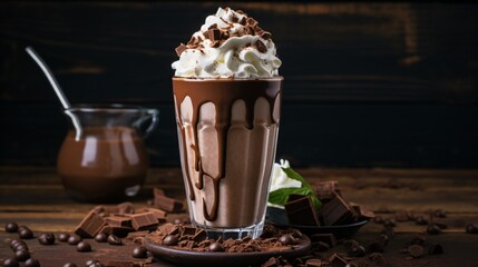 Delicious Chocolate Milkshake with Whipped Cream - High-Quality Photography for Food Blogs and Menus