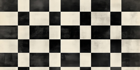 Fototapeta premium A crisp black and white checkerboard pattern with alternating blocks of solid color and faded gradients. The classic design works well for retro-inspired branding, artistic digital pieces, or event