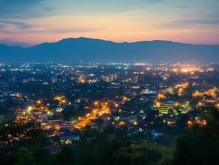 Obraz premium Beautiful Cityscape at Dusk with Twinkling Lights