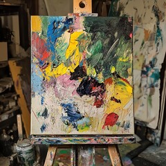 Abstract oil painting on canvas, vibrant colors, impasto texture.