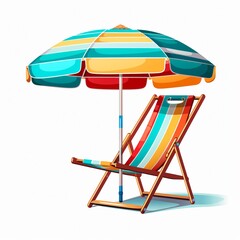 Vibrant Beach Chair with Umbrella Clipart Isolated for Summer Vacation Designs