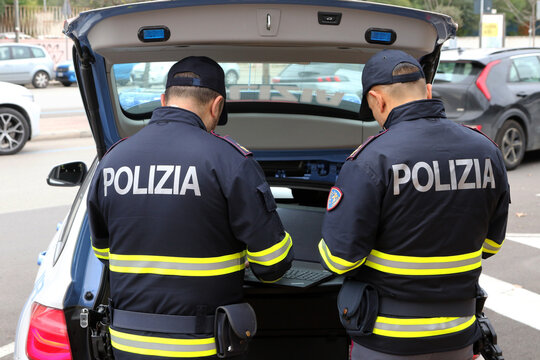 Italian State Police Officer from Polizia Stradale on Duty