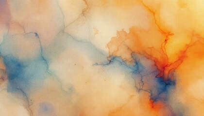 Abstract watercolor background with fluid blue and orange patterns