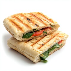 Delicious Grilled Veggie Panini Sandwich isolated in transparent background