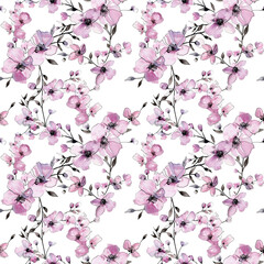 Fototapeta premium Seamless watercolor floral pattern - green leaves and branches composition on background, perfect for wrappers, wallpapers, postcards, greeting cards, wedding invitations, romantic events