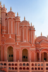 India. Rajasthan. Jaipur (The pink city). Hawa Mahal. (Palace of the Winds). Architecture detail of...