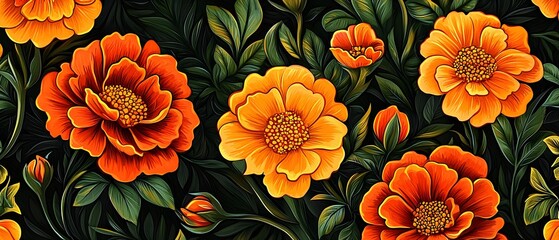 A bunch Botanicals of orange flowers are in a field