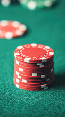 Casino game chips stacked gambling table still life indoor close-up