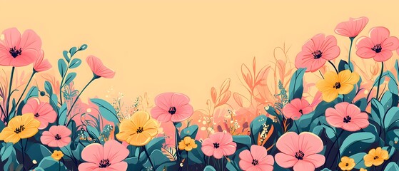 Obraz premium A colorful Botanicals flower field with yellow and pink flowers
