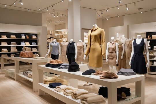 Fototapeta Modern clothing store showcasing minimalist fashion with elegant displays and neutral tones