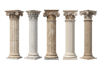 Classical architecture,  Ancient Greek Columns" immediately identifies the image's content. The subtitle  Exploring the Iconic Orders  adds context and entices further engagement.