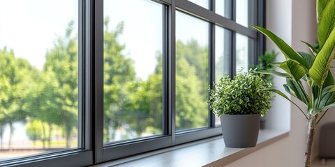 Fototapeta premium A close-up of custom aluminum window frames with clean lines and minimalist aesthetics in a residential setting
