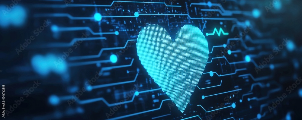 Fototapete digital health concepts. digital heart symbol on a circuit board background, representing technology