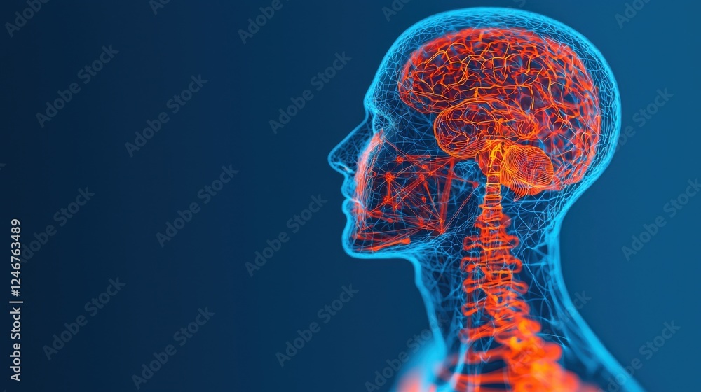 Poster digital health concepts. human silhouette with a glowing neural network, illustrating the connection