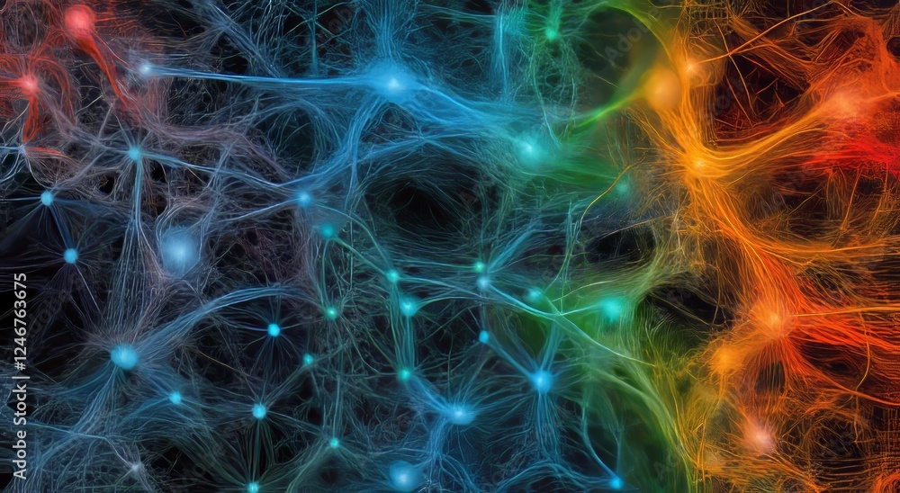 Poster complex network of interconnected lines and nodes forming dandelions