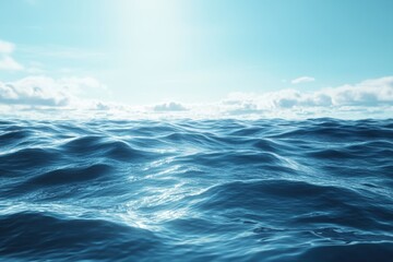 Fototapeta premium Calm blue ocean waves under a bright sun with fluffy white clouds in the sky