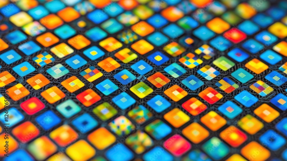 Poster a vibrant, colorful array of square icons arranged in a grid pattern, showcasing various designs and