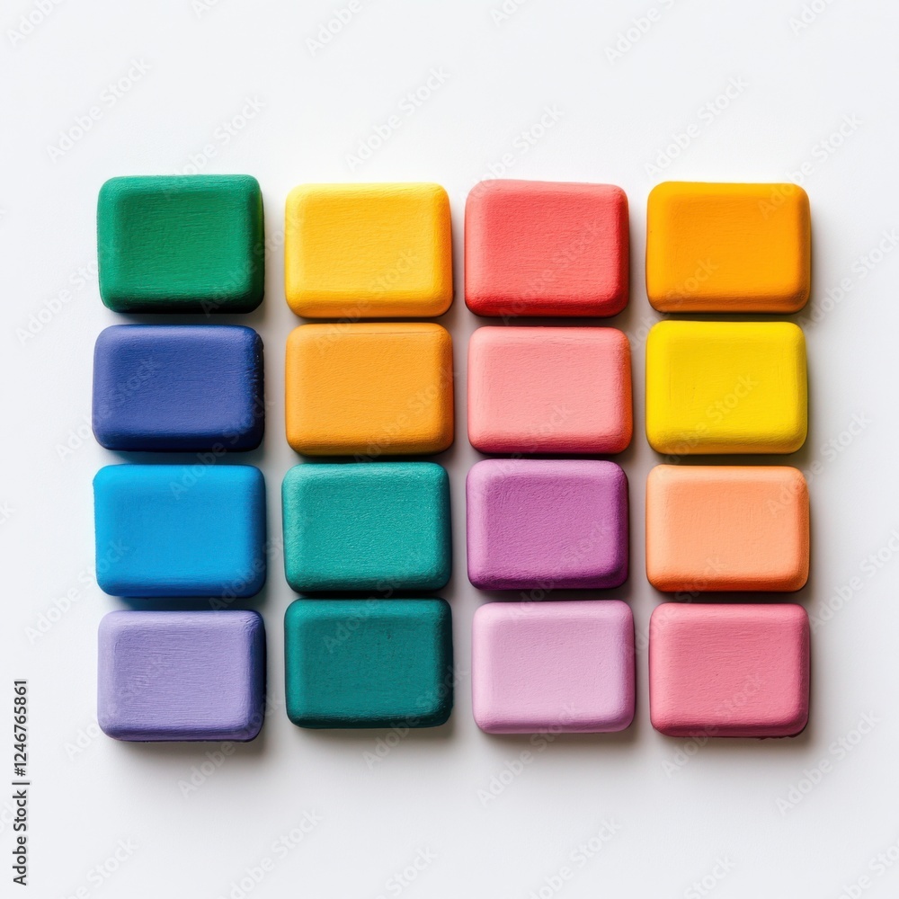 Aufkleber colorful squares arranged neatly on a light background in an artistic display of vibrant hues and te