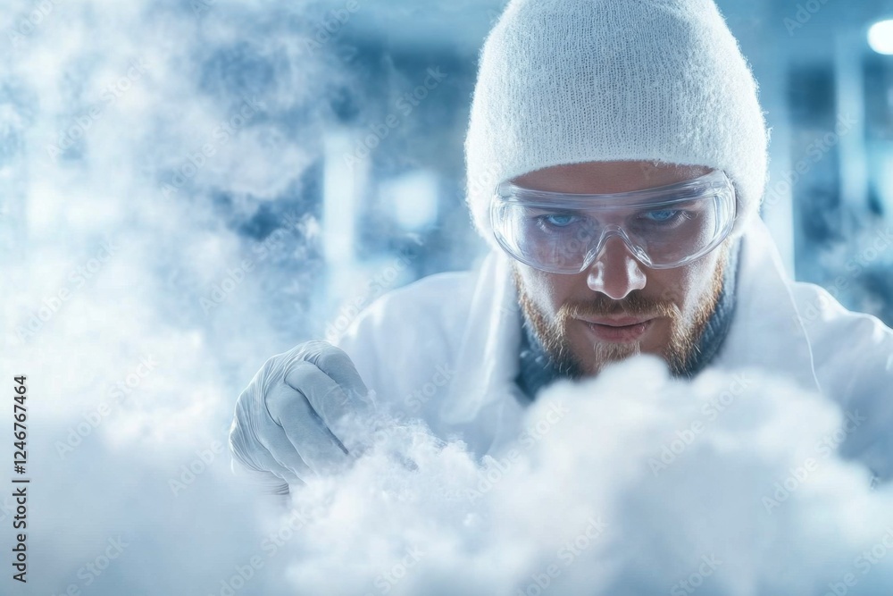 Aufkleber A scientist in a white lab coat working with superconductors in a cryogenic lab