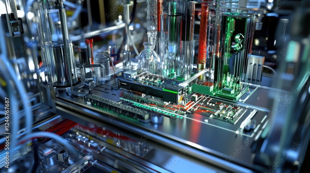 Aufkleber a closeup shows the intricate internal components of a portable lab unit revealing sophisticated ele