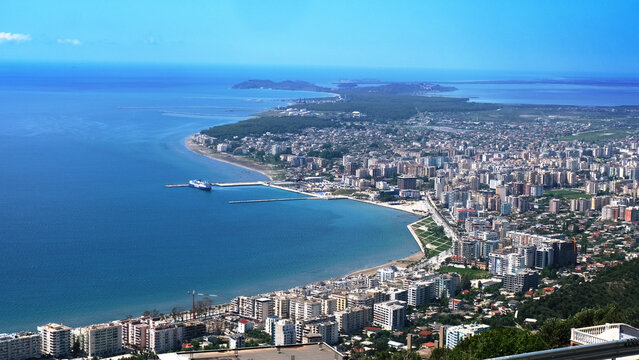 Vlora, Albania Road Seaside View. Summer in Albania