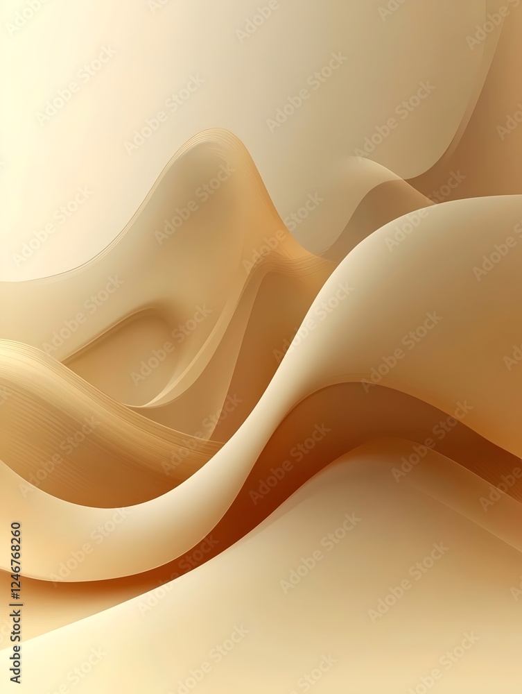 Poster an abstract composition of soft, flowing waves in warm beige tones, creating a serene and harmonious