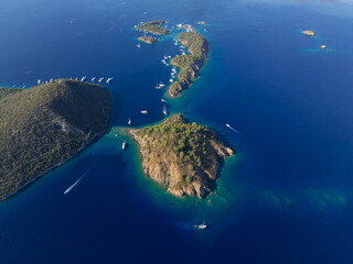 Turkish Maldives Yassica Islands Drone Photo, Gocek Fethiye, Mugla Turkiye (Turkey)