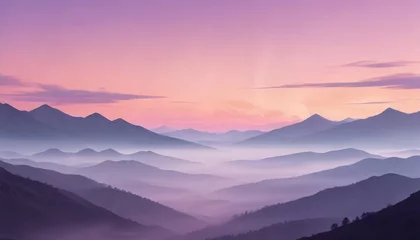 Fototapete Serene Lavender Hills at Dawn Misty Mountain Range Panorama © sasiprapa