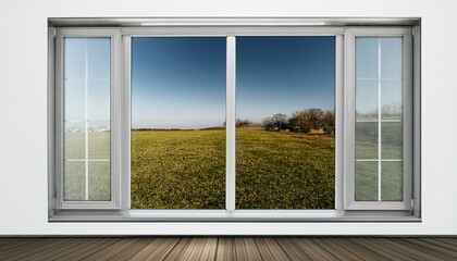 Glass window frame house interior on white wall