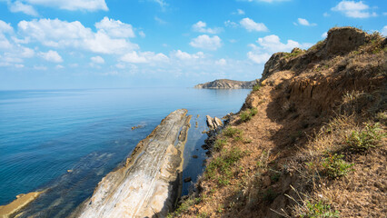 view over rocky Albania coast in the far distance.