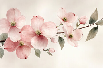 Pink flowers on a branch against a blue sky.