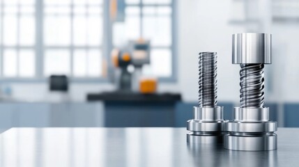 Precision Machined Metal Components Displayed on Metal Surface in Modern Industrial Workshop Setting