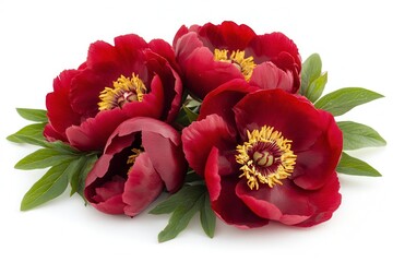 Obraz premium Vibrant Peony Flowers Arranged Beautifully on a White Background. Generative AI