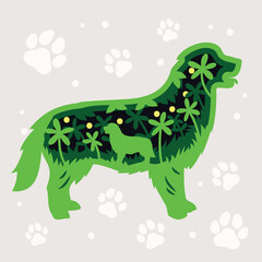 Golden Retiever Dog Silhouette with Floral Layered Papercut