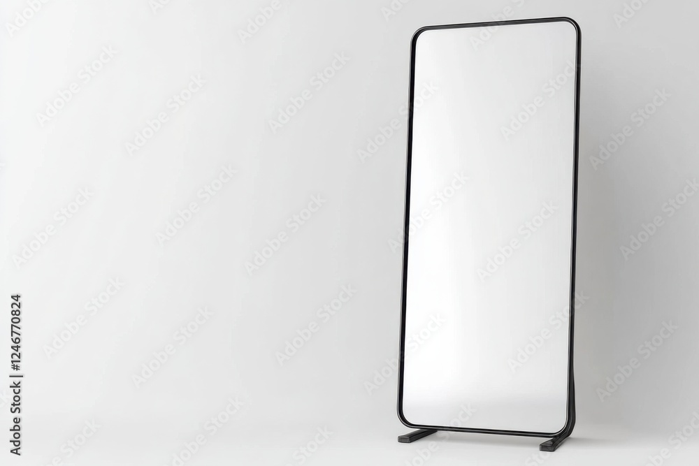 Poster standing mirror on a clean white background showcasing sharp details and realistic lighting for a mi