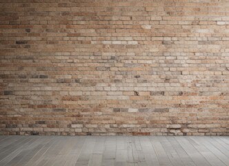 Fototapeta premium Rustic Brick Wall Background with Light-Colored Wood Floor Ideal for Design Projects