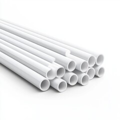 White PVC pipes arranged neatly on a white surface, perfect for construction and plumbing projects, 3D rendering