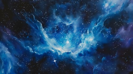 Fototapeta premium Celestial Canvas A Blue Nebula Painting