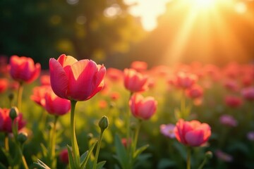 Obraz premium Warm sunlight highlights the flower's texture, flowers, garden