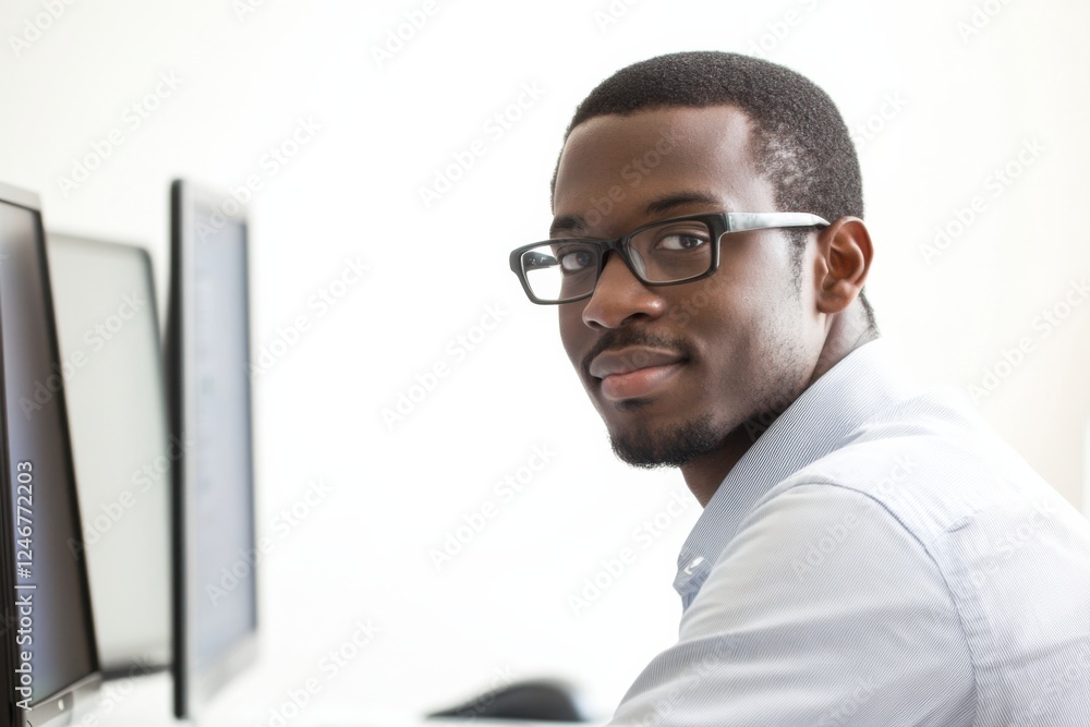 Aufkleber professional software engineer working diligently at a computer station with a clean white backgroun