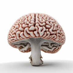 Human Brain-Shaped Mushroom on White Background 