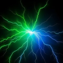 A vivid green lightning burst radiates in all directions, casting a mystical glow that pierces the darkness with supernatural energy.