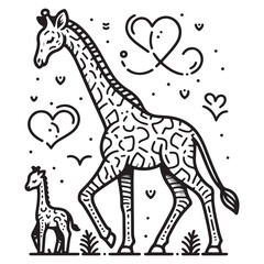 Graphic artwork of a giraffe silhouette on a white backdrop